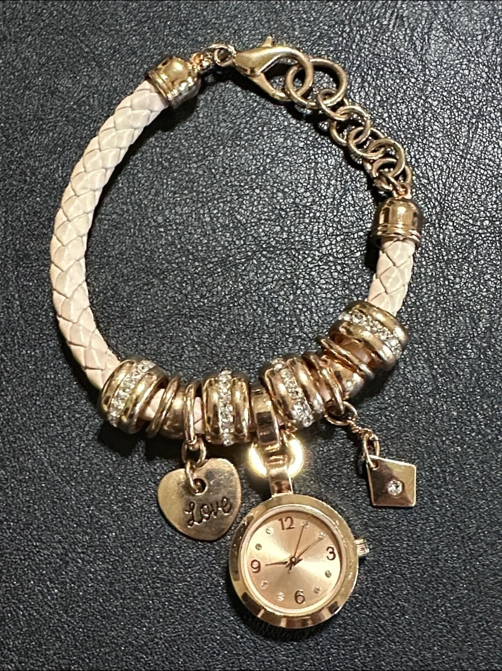 Accutime Watch Co Rose Gold Charm Bracelet Watch